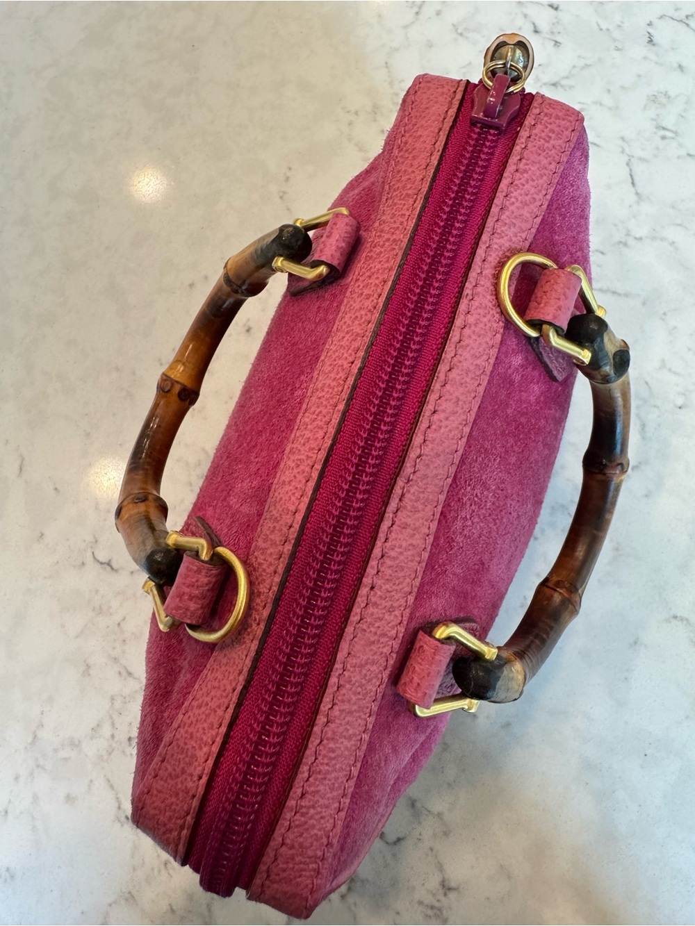 Gucci Vintage Bamboo Mini Top Handle Bag – Rare Fuchsia Pink Suede & Leather - Picture 10 of 13